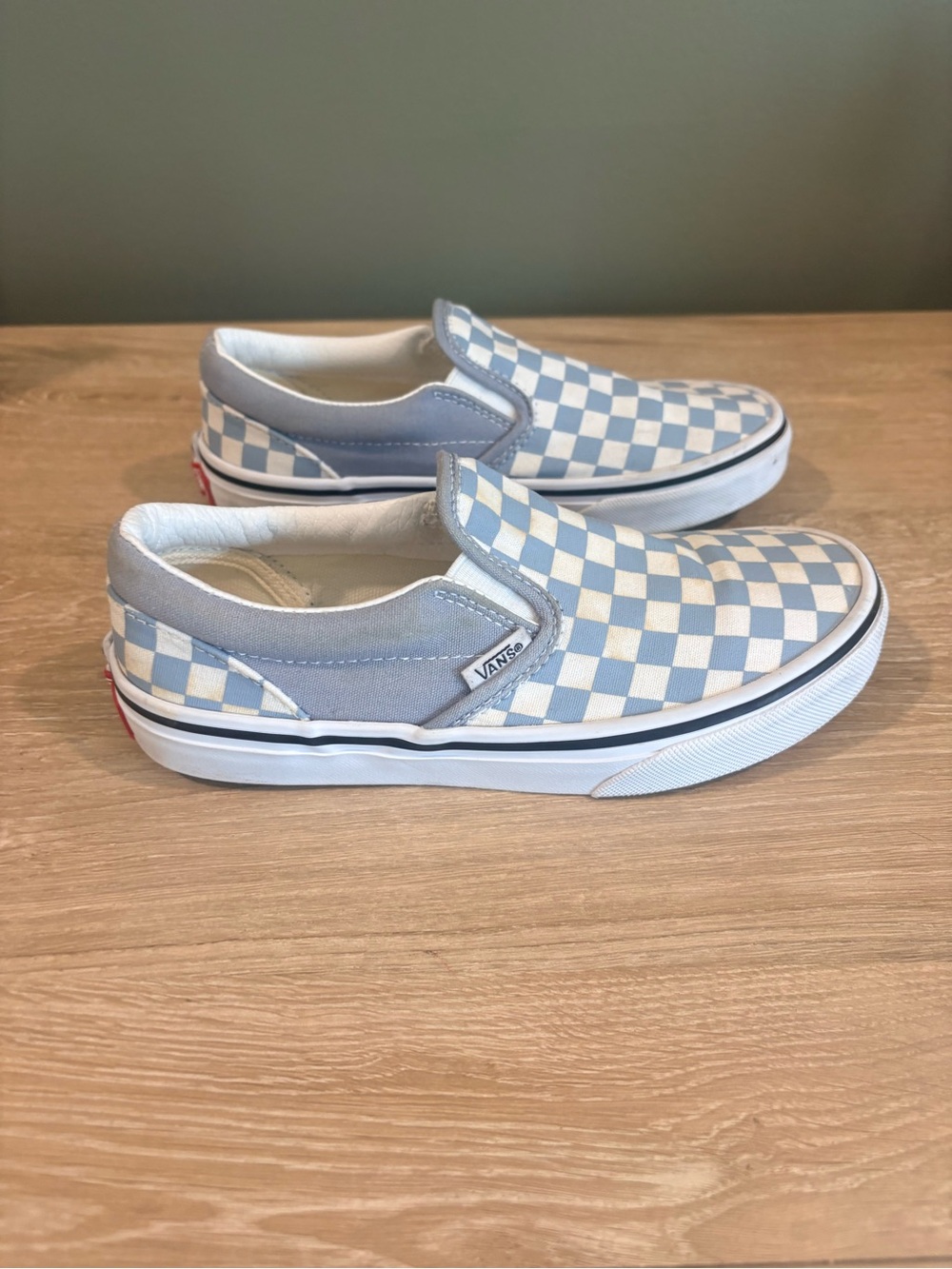 Vans Kids Slip-On Checkerboard Sneakers in Light Blue and White